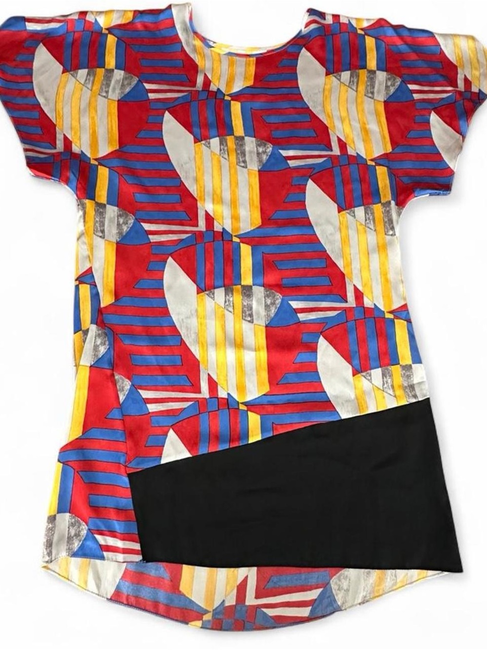 ANAGRAM Luxury 100% Silk Abstract Geometric Tunic Top Shirt Asymmetrical Sz 4